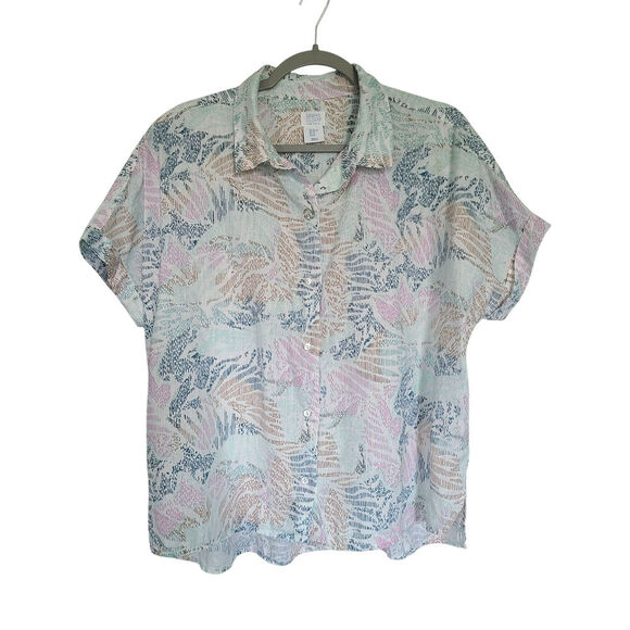 Sigrid Olsen Linen Button-Down Multicolor Top Size XL Lightweight - Picture 1 of 5